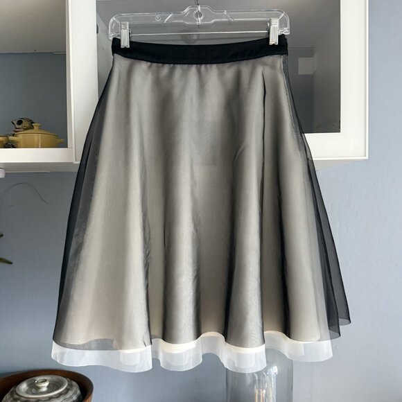 ASM Mid Knee Length Organza A-Line Skirt Size M Balletcore Evening Black White - Picture 3 of 5